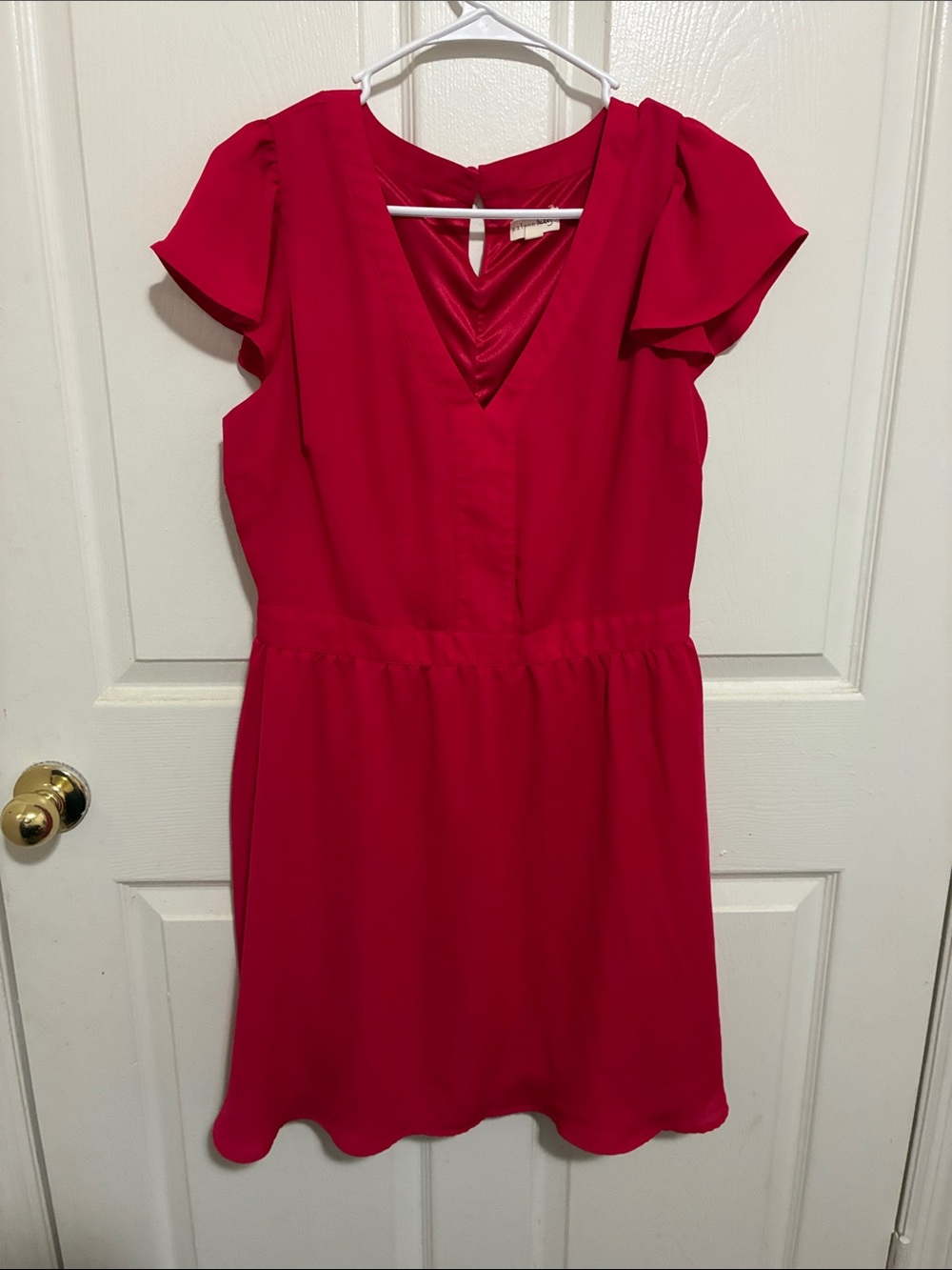 Maison Jules Bright Red V-Neck Flutter Sleeve Mini Dress